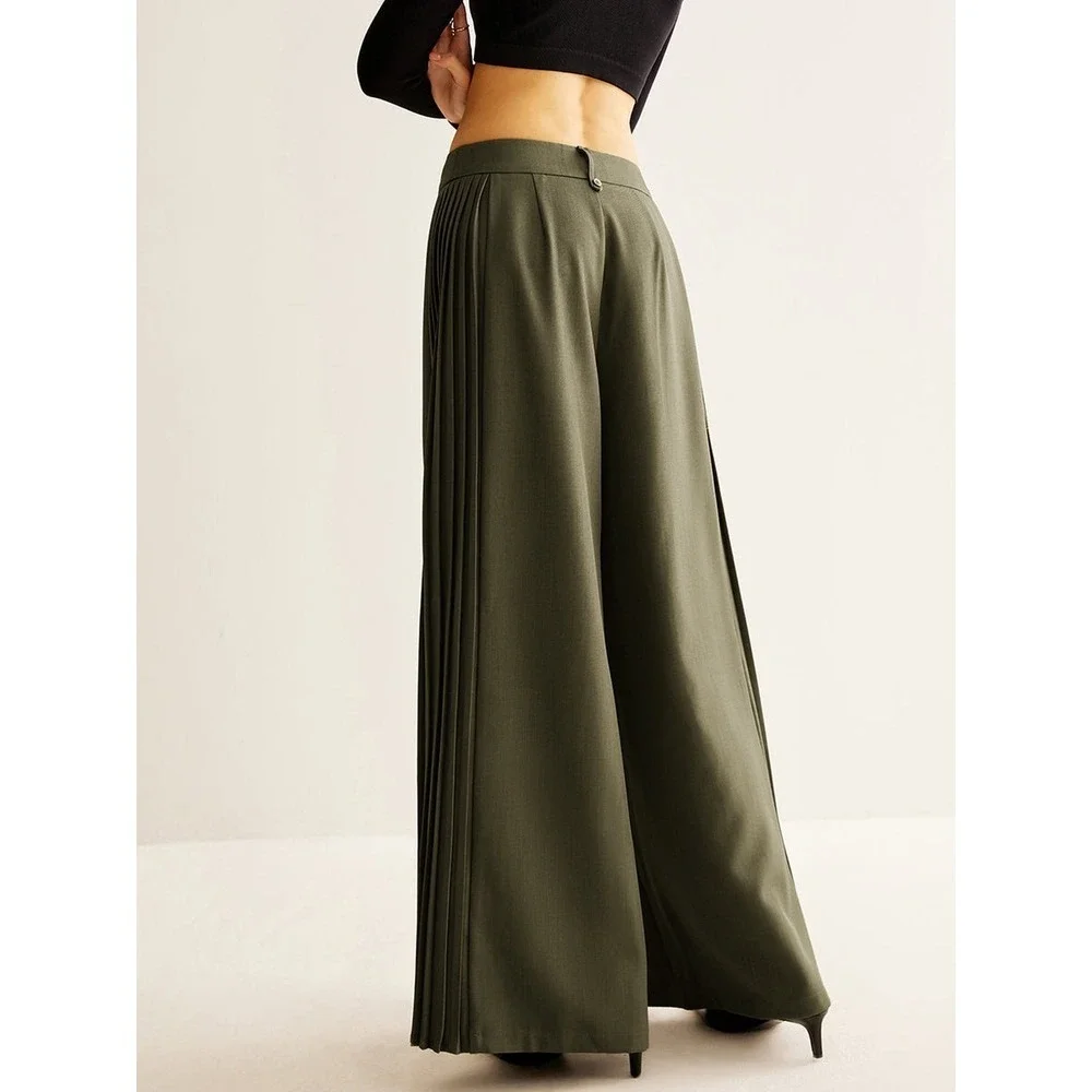 Commense Wide Leg Pleated ArmyGreen Trousers High Waist Palazzo Pants size S - Picture 6 of 15